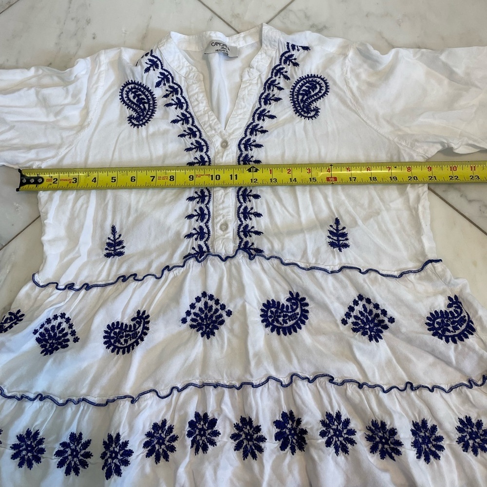 Camomilla, women’s 16 or XL, boho embroidered bell sleeve blouse, blue and white - Picture 5 of 6